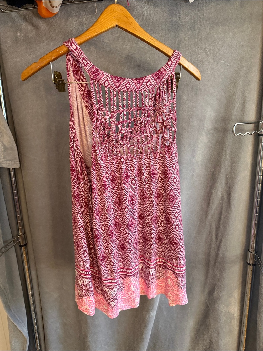 Skies Are Blue Pink Geo-Print Ladder-Back Tank - Picture 2 of 3